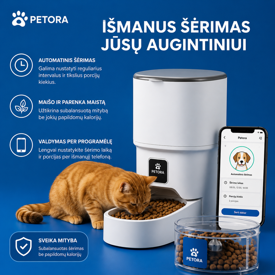 PETORA išmanioji automatinė augintinių šėrykla su „Tuya Smart Wi-Fi“ programėle